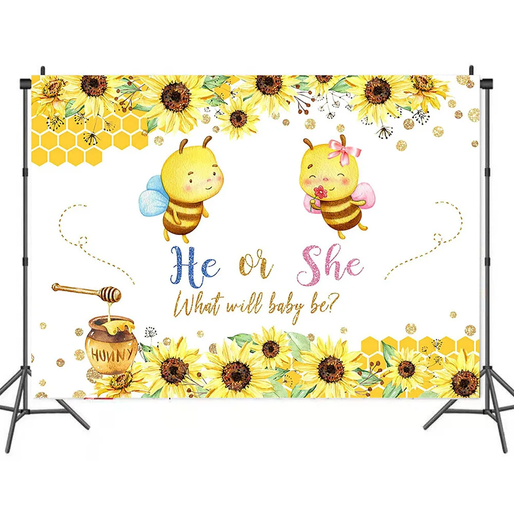 

Honey Baby Bee Flower Gender Reveal Background Portrait Photography Party Decors Photographic Backdrops Photocall Studio