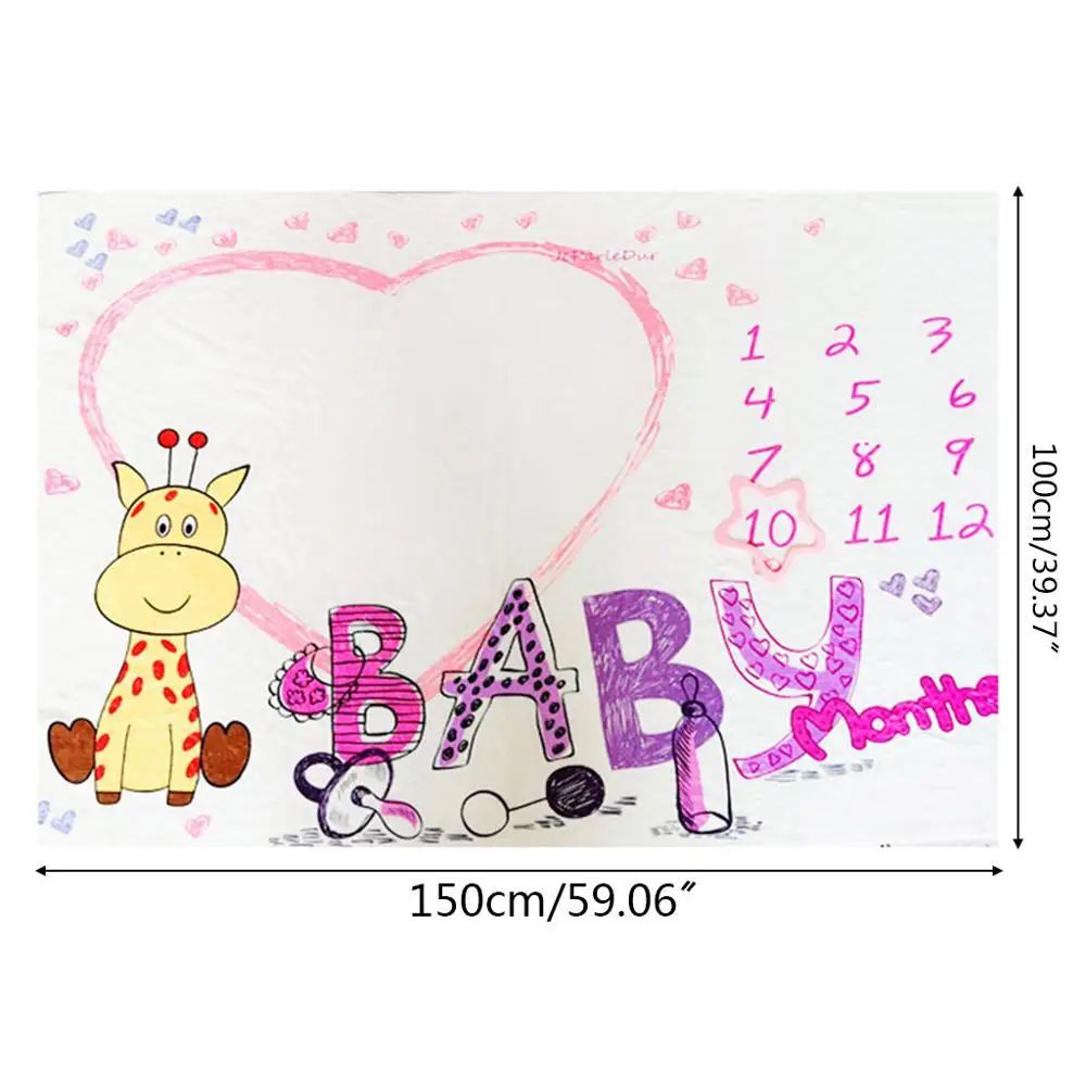 

Baby Monthly Record Growth Milestone Blanket Newborn Background Cloth Soft Flannel Swaddle Wrap Photography Props