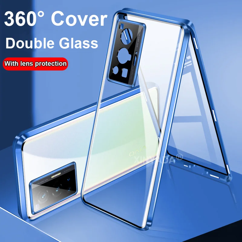 

For Vivo X70 Pro Plus Case Tempered Glass Cover Case For Vivo X70 Pro Magnet 360 Full Body Flip Metal