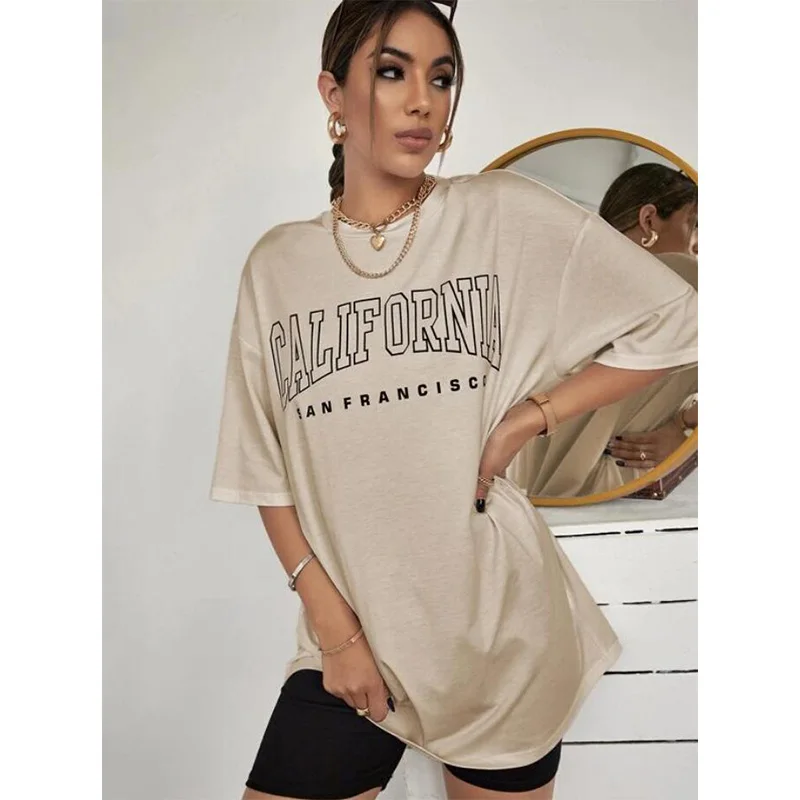 

Футболка женская оверсайз из чистого хлопка, с коротким рукавом и круглым вырезом