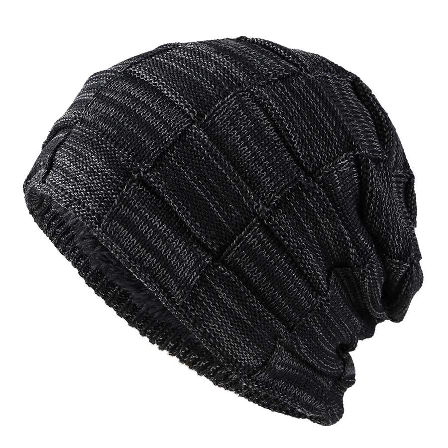 

Autumn/winter New Versatile Two-color Square Pullover for Men Knitted Hat Plus Velvet Ear Protection To Keep Warm