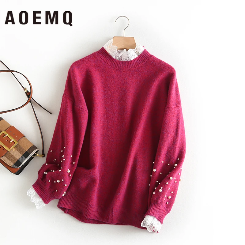 AOEMQ Fashion Candy 5 Colors Sweaters Tassel Christmas with Sweet Lace Wave Decoration Pullover Women Clothing | Женская одежда