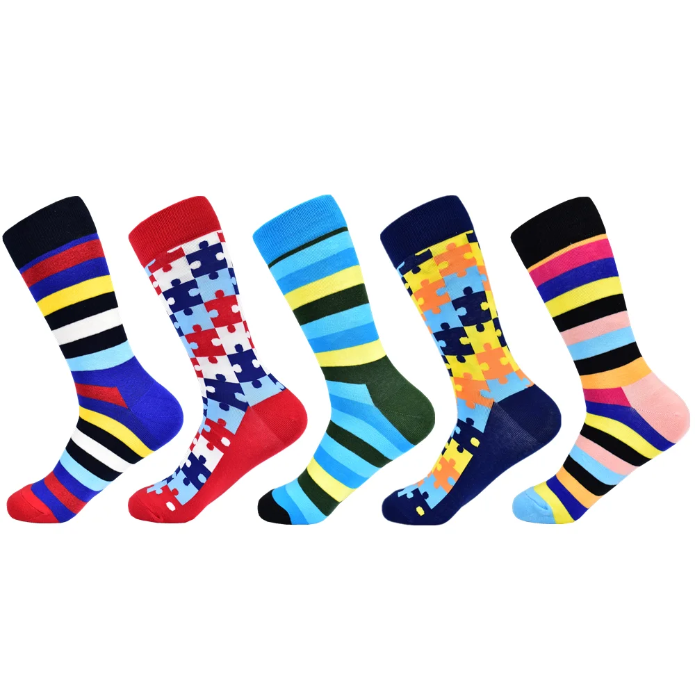 Calcetines Hombre 2019 5 пара/лот роскошные мужские носки в горошек полоску с крутым узором