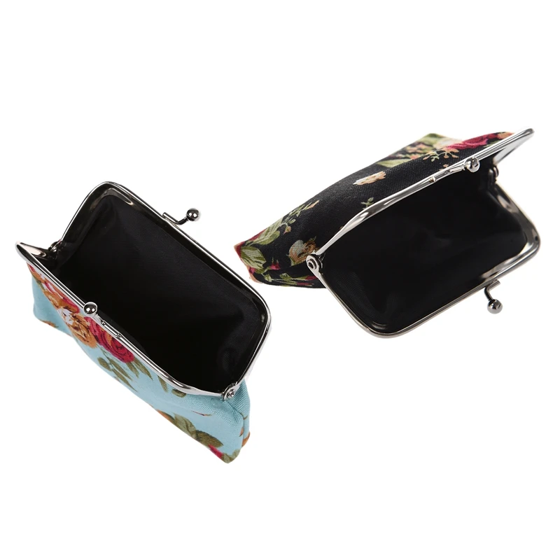 2 Pcs Canvas Hasp Purse Key Coin Wallet Bag(Blue) &amp (Black) |