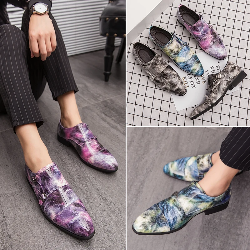 

Mens Shoes Casual Luxury Business Lace-Up Leather Shoes Slip On Flat Shoes Formal Dress Shoes Male Office Flowers Print Footwear