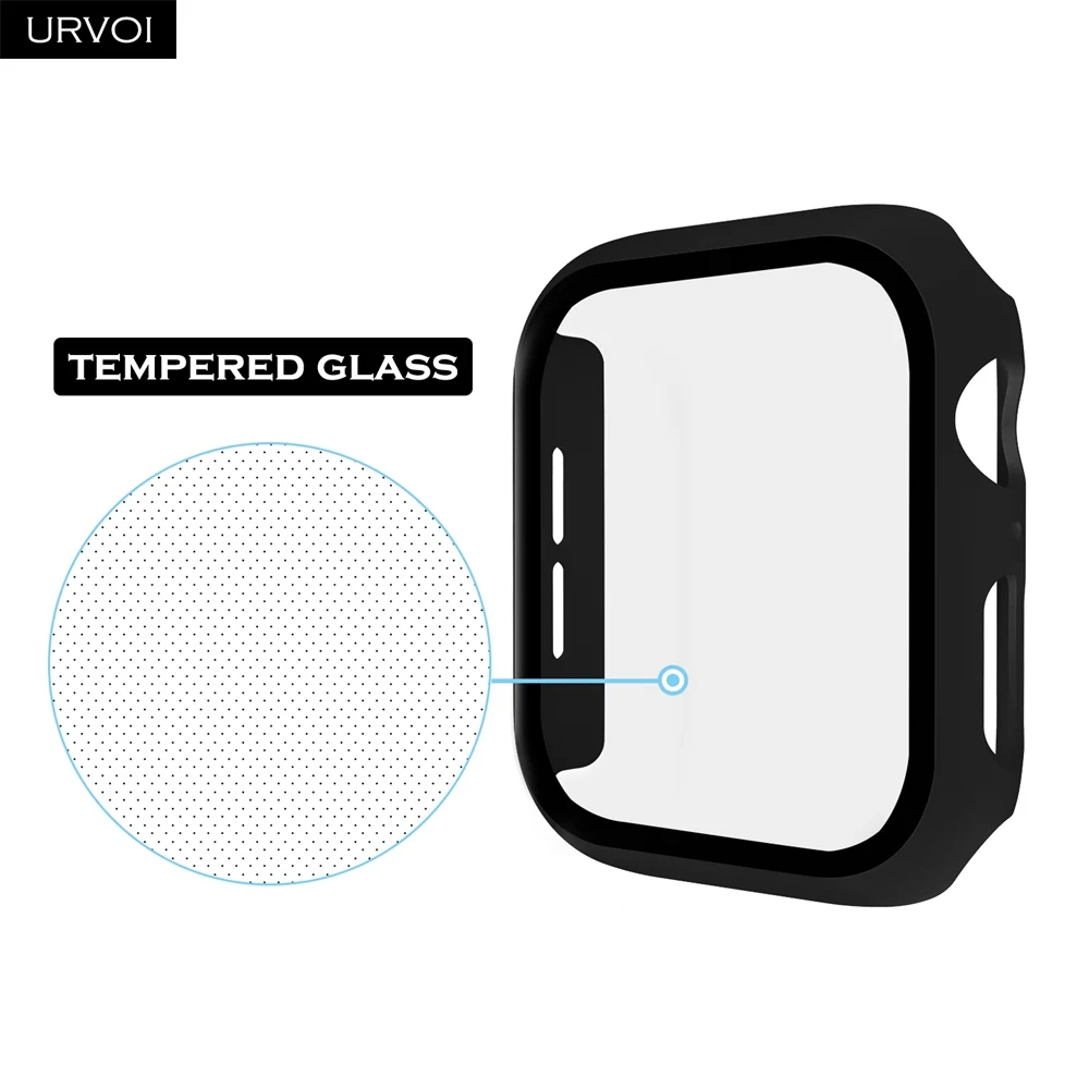 URVOI полное покрытие для Apple Watch series 5 4 3 2 Чехол 40 44 м матовый пластиковый бампер с закаленным стеклом для iWatch Pine Green band