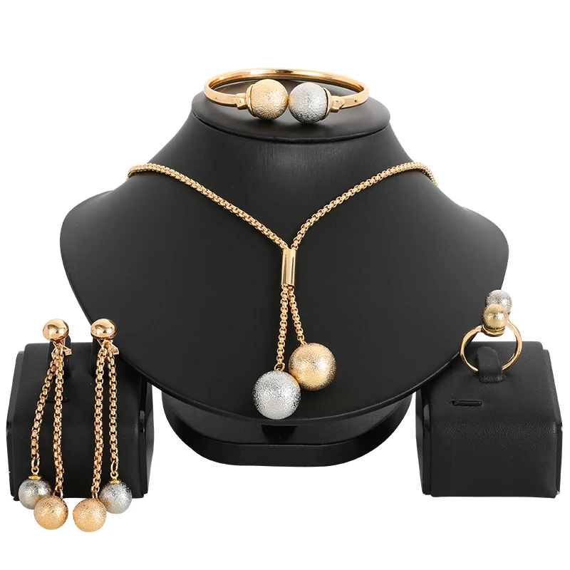 

Hotsale Bridal African Jewelry Sets Fashion Gold Necklace Earrings Ring Zircon Bridesmaid Dubai Gold Jewelry Sets for Women
