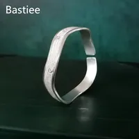 Bastiee 999 Pure Silver Wave Bangles for Women Hmong Handmade Luxury Adjustable Bracelet Chinese Vintage Frosted Jewellery