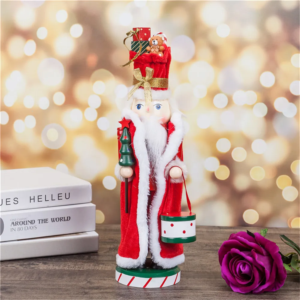 

35CM Wood Christmas Nutcracker Puppet Wooden Handmade Crafts Home Shop Desktop Ornament Decoration for Weeding Birthday 8 Type