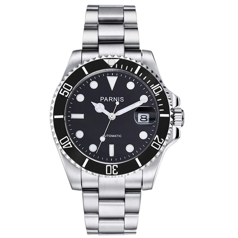 Moda Parnis Relógio Mecânico Automático Masculino Calendário Relógios Masculinos Aço Mekanik Erkek Kol Saati Reloj Automatico 2022 40mm