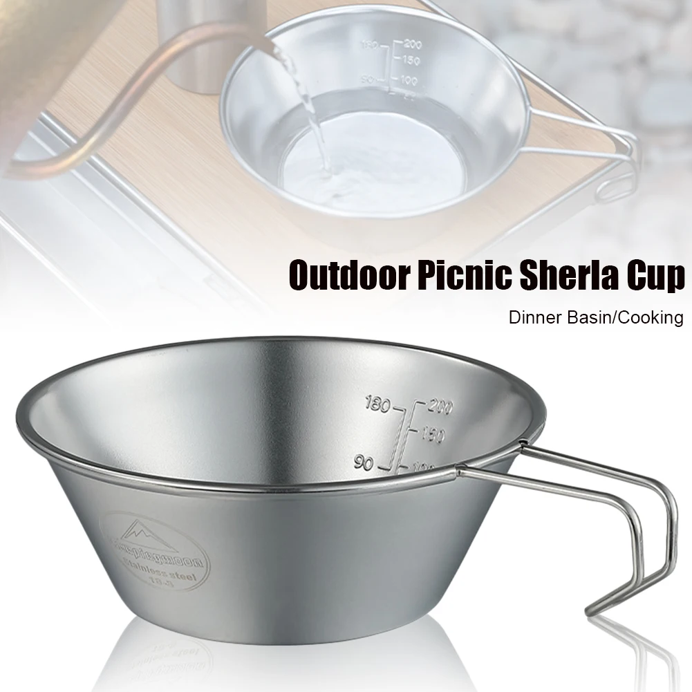 

310ml Camping Bowl Stainless Steel Sierra Cup with Scale Portable Lightweight Bowl with Folding Handle For Picnic
