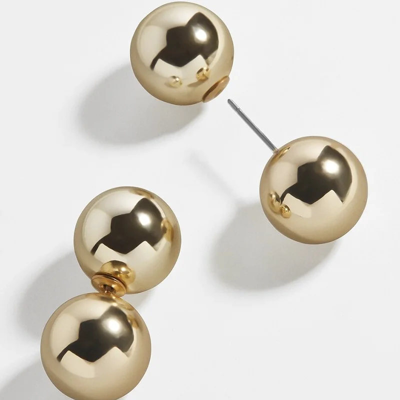 

2021New Fine Double Ball 10mm 8mm Golden Silver Fashion Simple Earrings Women Accessories Jewelry Temperament Girl Student Gift