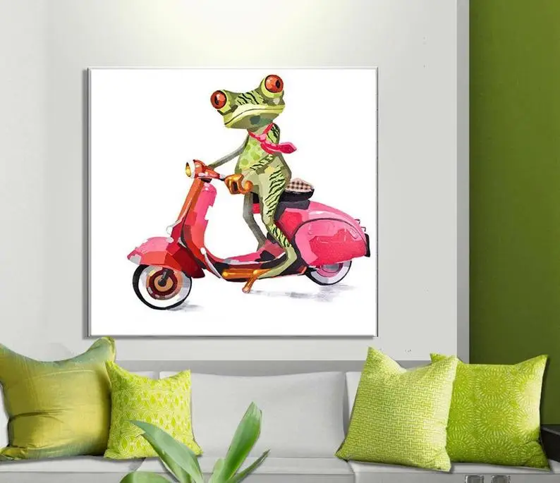 Живопись Лягушка на холсте Абстрактная животная акриловая живопись забавная