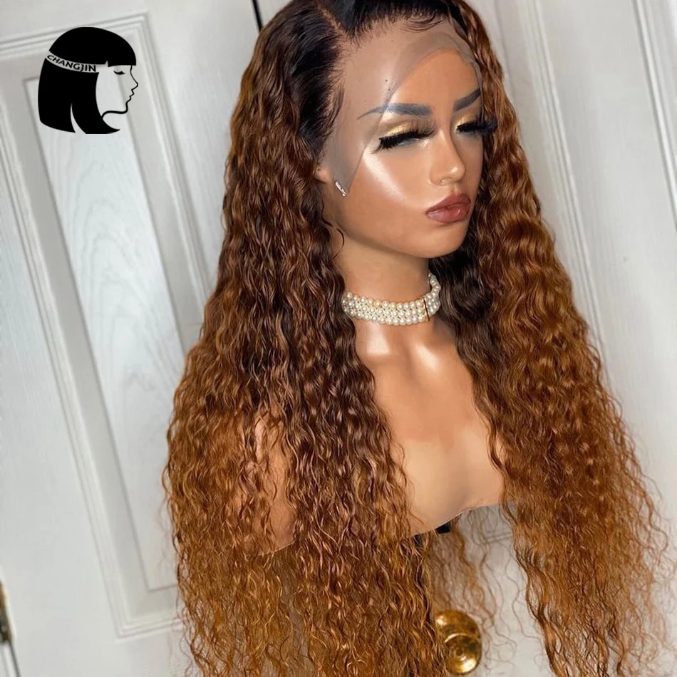 13X4 Ombre Brown Lace Front Human Hair Wigs With Baby Hair Dark Blonde Curly Lace Wigs For Women 4*4 Closure Wig