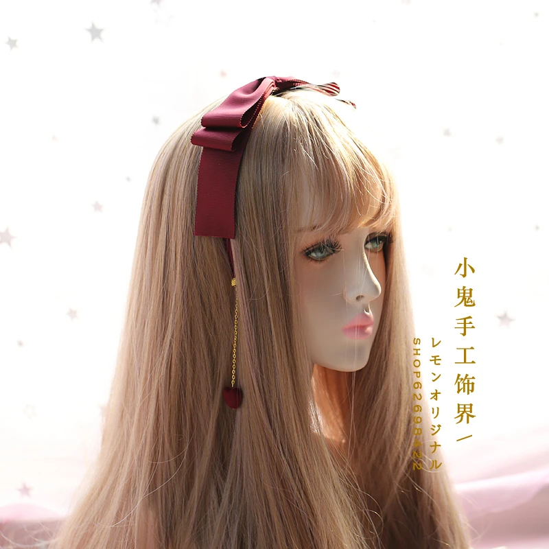

Japanese bow headband multi-layer bow headband velvet heart pendant necklace ear hook headband hair accessories