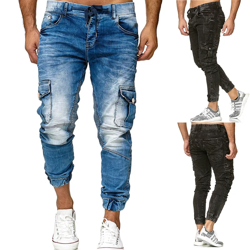 Autumn New Tide Men's Cargo Jeans Fashion Multiple Pockets Robin Jeans Man Oversized Water Wash Denim Pants Pantalon Cargo Homme