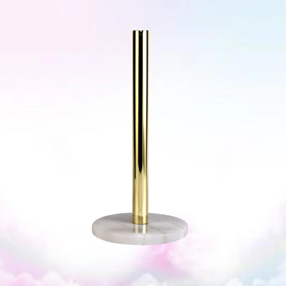 

1pc Kitchen Paper Towel Holder Natural Marble Gold-plated Roll Paper Stand Storage Shelf (White Base Golden Bar)