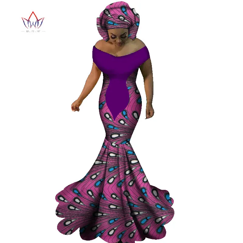 BRW африканские платья для женщин сексуальные длинные с вырезом лодочкой базин