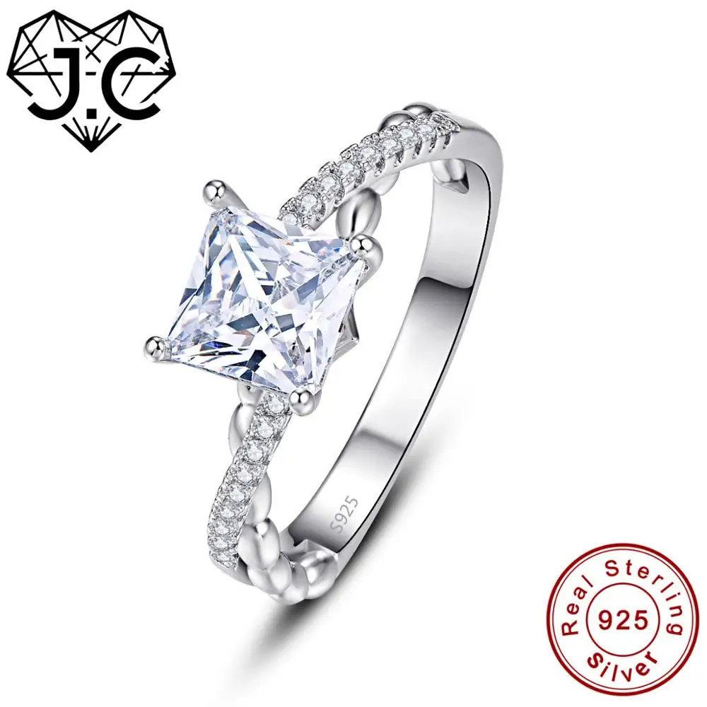 

J.C Princess Cut White Topaz & Mystic Rainbow 925 Sterling Silver Ring Size 6 7 8 9 Women Wedding Bridal Jewelry Gift