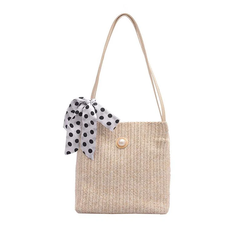 

New Collection Korean Style Casual Woven Bag For Female Simple All-match Lace Handbag Fashionable Shoulder Bag With Bow