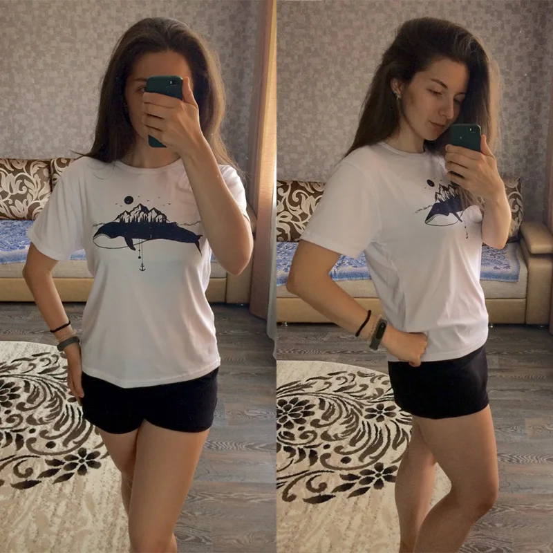 Vintage Vogue Whale Tail Printed Gothic Tshirt Cosmic Belief Harajuku Summer Tops T Shirt Women Vintage Streetwear Vegan T-shirt