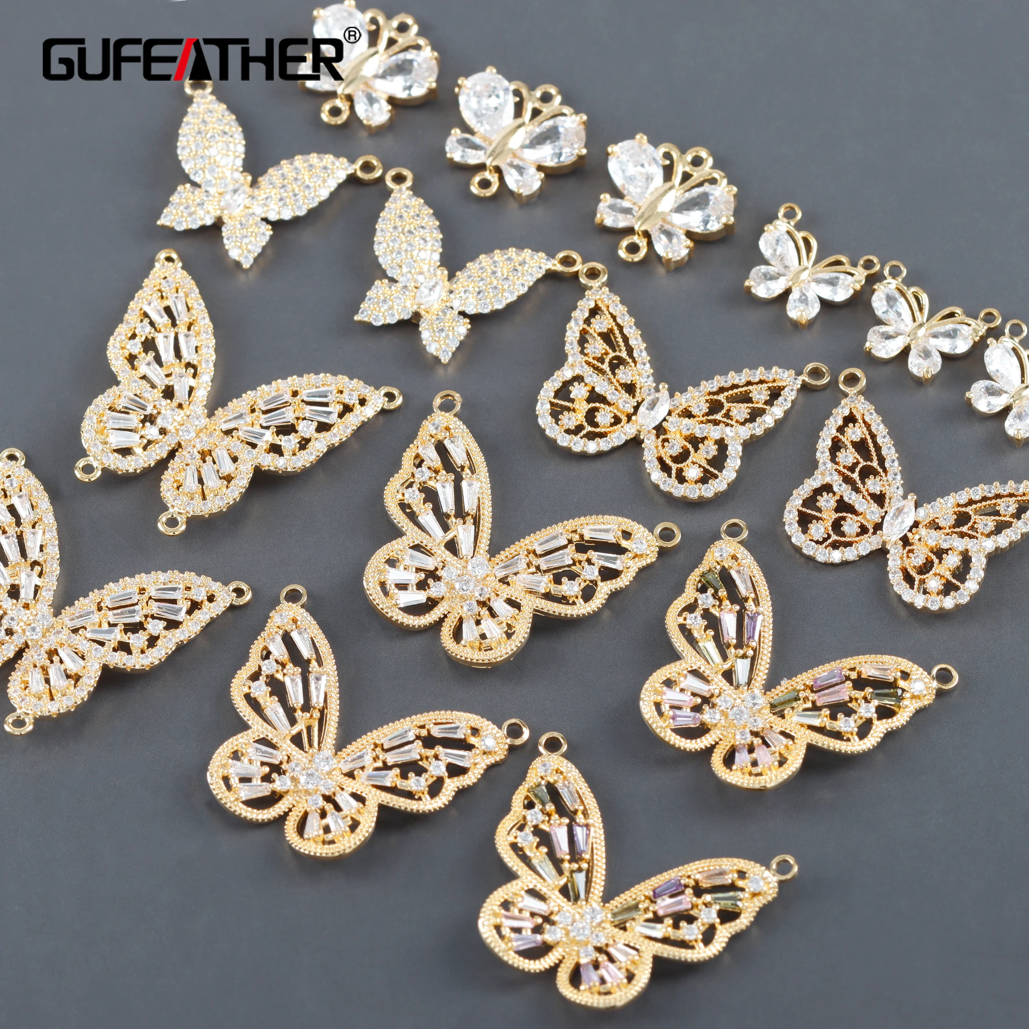 

Ювелирные аксессуары GUFEATHER MA09, покрытые 18-каратным золотом, медь, не содержат никеля, в форме бабочки, подвески «сделай сам», 2 шт./лот