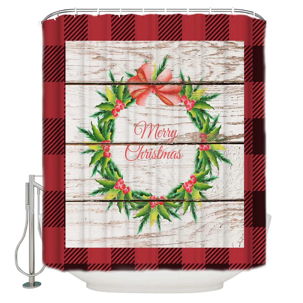 Рождественский деревянный венок сетчатая душевая занавеска водонепроницаемый