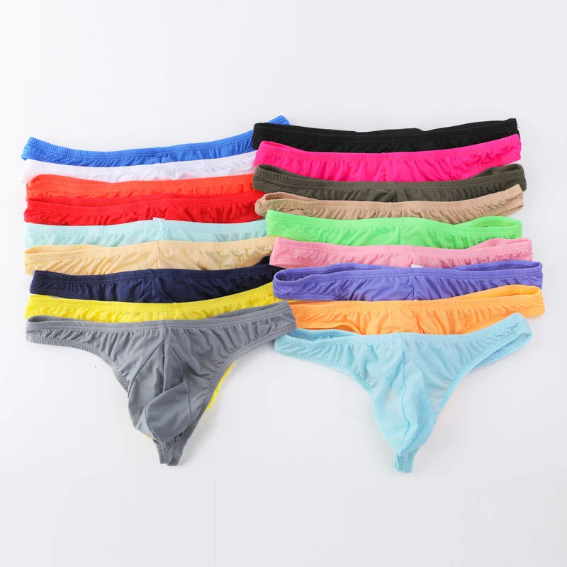 

2021 New Mens Sexy Ice Silk Low Rise Briefs Breathable Pouch T-Back Bikini Underwear Seamless Sexy Man's Underwear Briefs