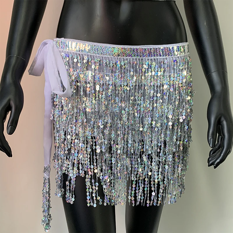 

Fashion Glitter Sequin Sexy Women Two Piece Set Shiny Spaghetti Strap V Neck Backless Luxury Crop Top Hollow Out Tassel Skirt