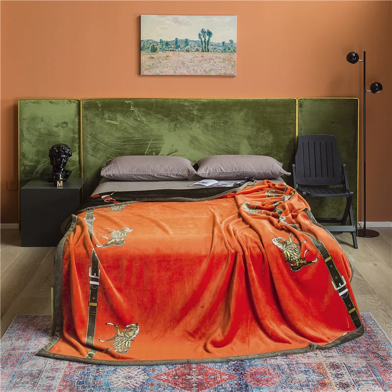 Manta estampada de franela de lujo, manta gruesa y pesada de dise&ntilde;ador famoso, suave y c&aacute;lida, para invierno, de alta calidad para camas-1