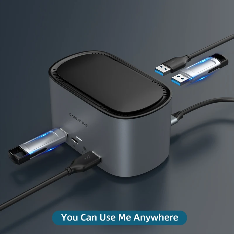 Док-станция CABLETIME USB C-концентратор 4K 60 Гц PD100W M.2 SSD адаптер RJ45 1000 Мбит/с USB3.0 рабочая