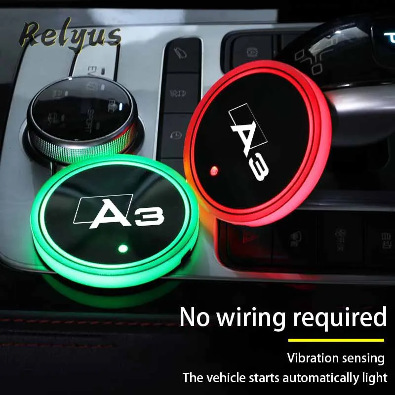

2Pcs Luminous Car Led Cup Coaster Non-slip Mat Atmosphere Light For Audi A3 8P1 8L1 8PA 8V1 8VK 8VF 8VA 8VS 8VM 8V7 Sportback