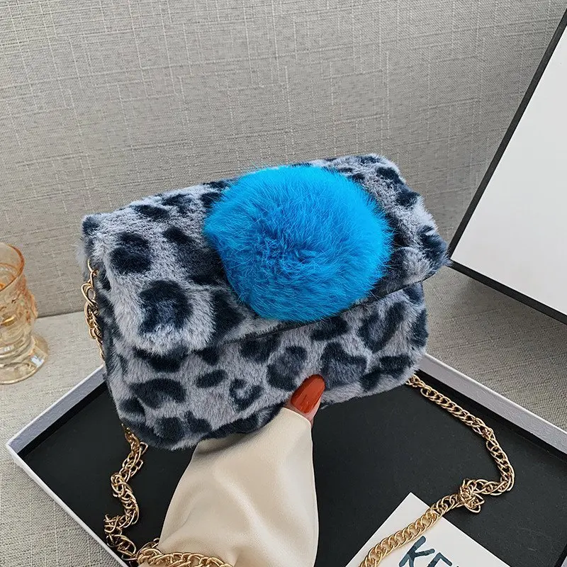 Женская сумка в горошек с леопардовым узором зимняя теплая меховая плюшевая