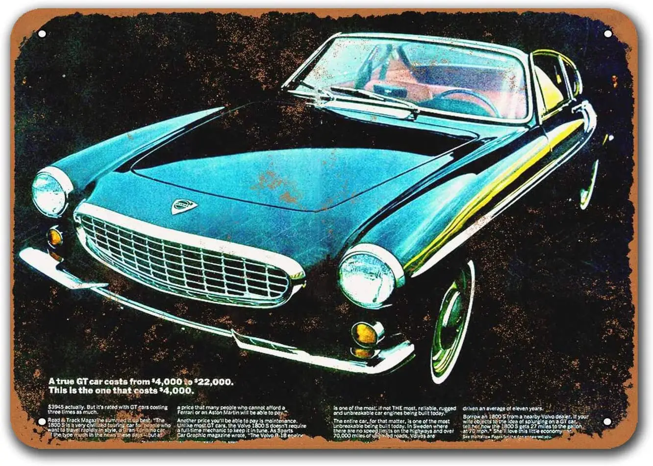 

1966 Volvo 1800S винтажные жестяные знаки автомобили, Sisoso металлические таблички постер Бар Паб Ретро Декор стен 16x12 дюймов