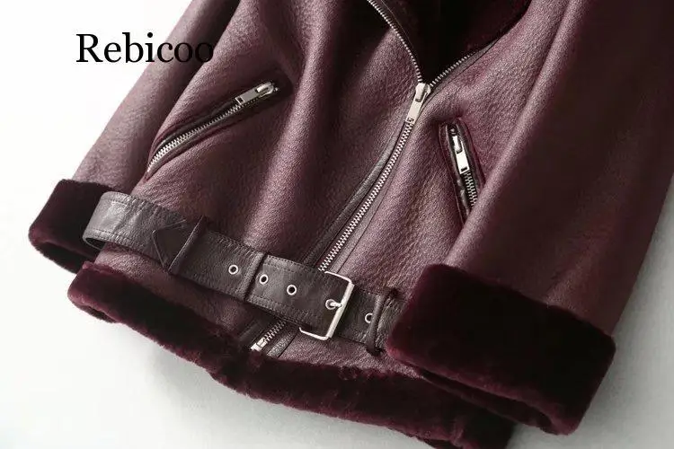 Зимние женские пальто из овчины утепленное Женское искусственной кожи с мехом