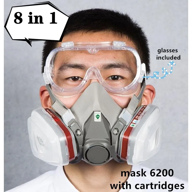 Gas Mask Respirator 6200 for Paint Rubber Fabric with Cartridge Spray Protective Glasses Chemical Industry Decoration Protection