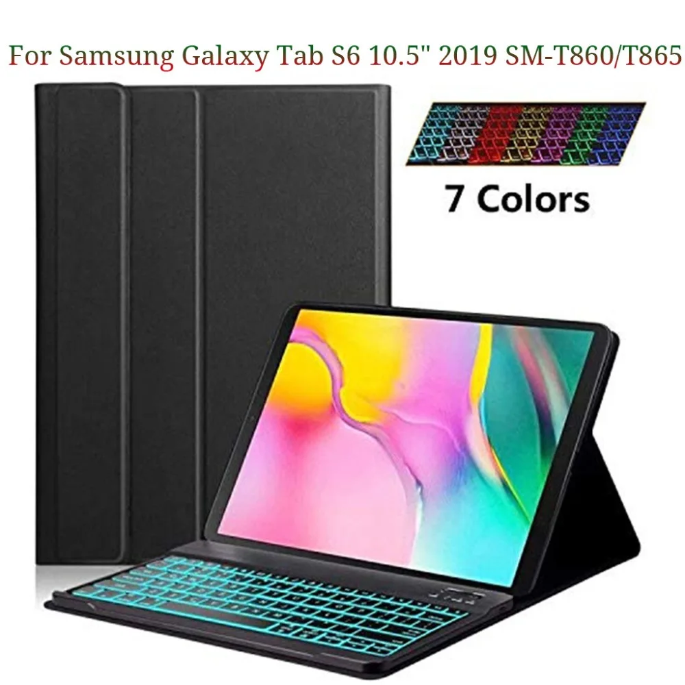 США/RU/спа/клавиатура чехол для Samsung Galaxy Tab S6 10,5 дюймов T860 T865 чехол с откидной подставкой bluetooth-клавиатура для планшета чехол - Цвет: 7 color keyboard