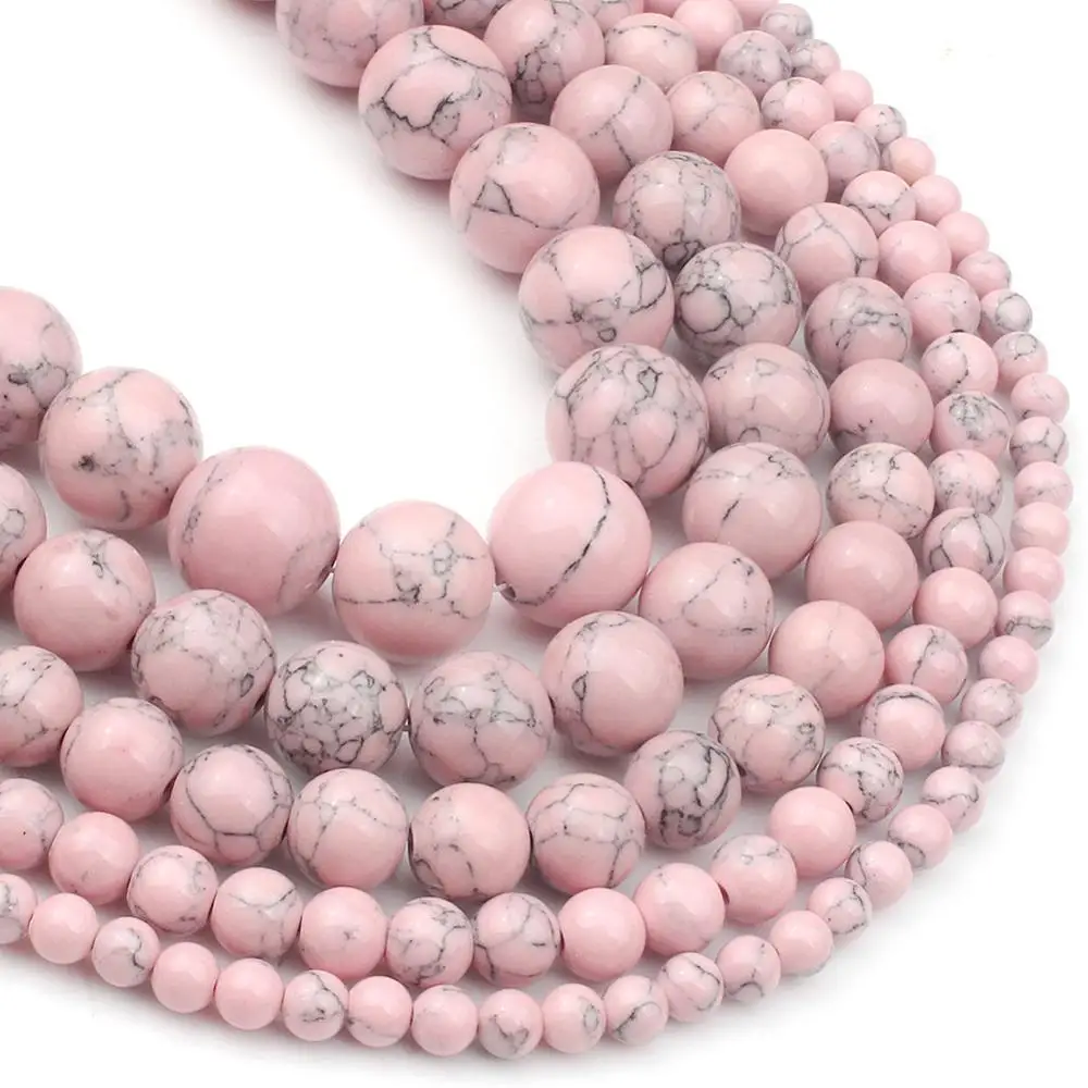 

Light Pink Howlite Turquoises Round Loose Spacer Beads For Jewelry Making DIY Charm Bracelet Perles 15"Strand 4 6 8 10 12mm