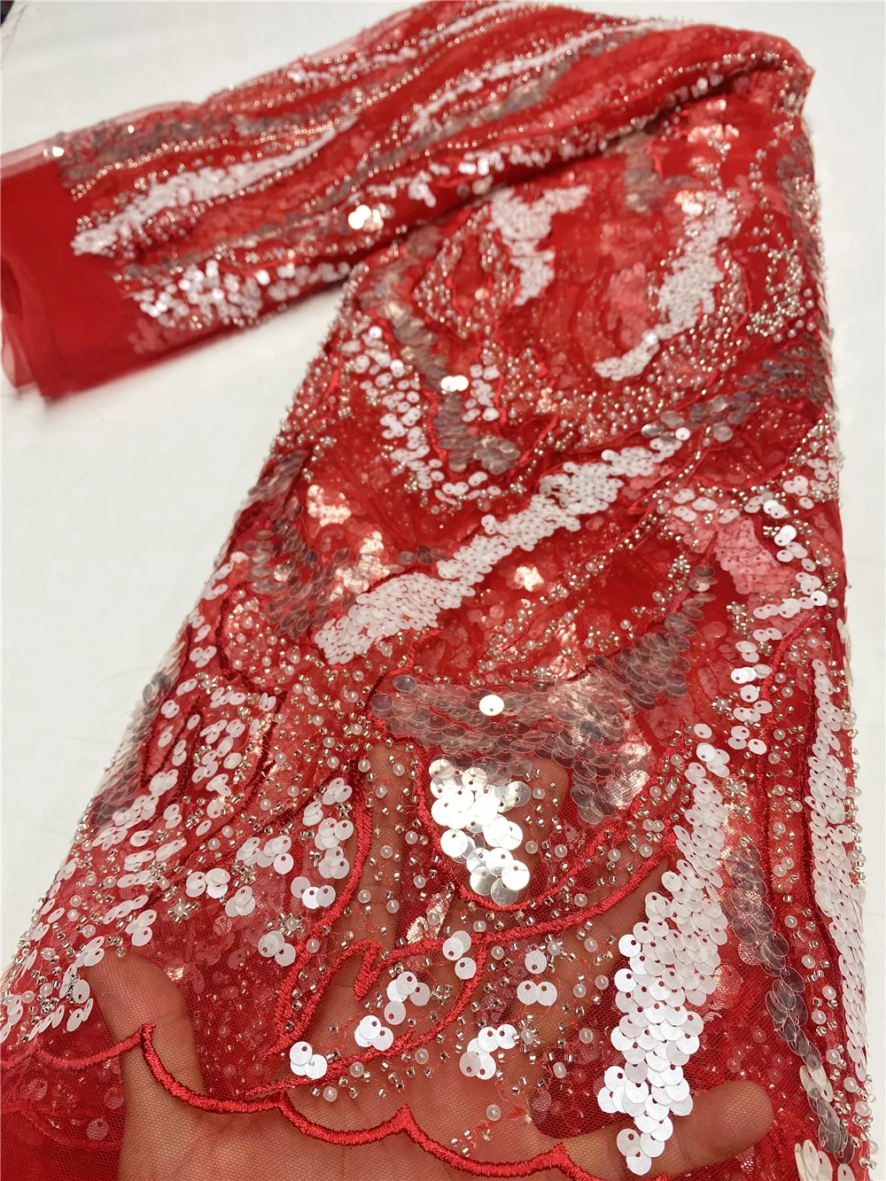 

NI.AI красная африканская кружевная ткань 2020 высокое качество французская сетчатая кружевная ткань с блестками нигерийские кружевные ткани ...