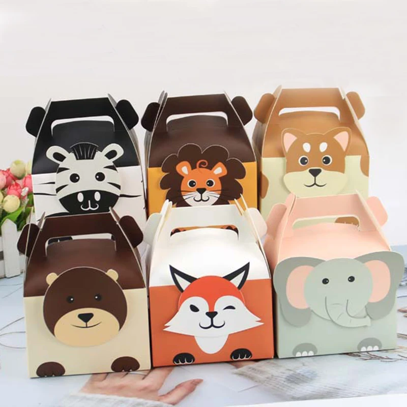 

1/5Pcs Lovely Animal Candy Box Lion Bear Fox Elephant Paper Portable Birthday Party Gift Biscuit Cookies Packing Decoration