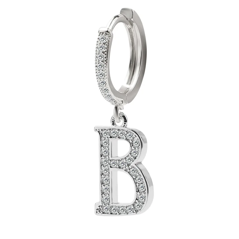 1PC Dainty 26 English Letter Earrings Alphabet CZ Dangle Cartilage Hoop Initial Ear Piercing pendientes for women Men | Украшения и