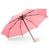 macaron automatic umbrella solid wood handle retro men women tri fold umbrella business sunny and rainy umbrella