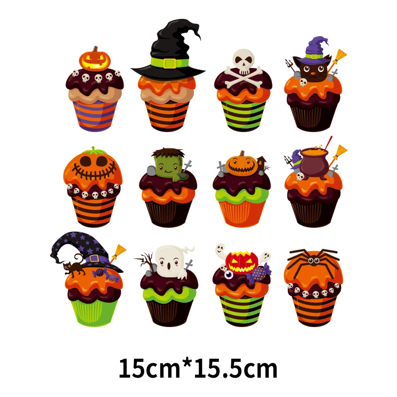 Набор термотрансферных нашивок на одежду с изображением тыквы и черепа Хэллоуин