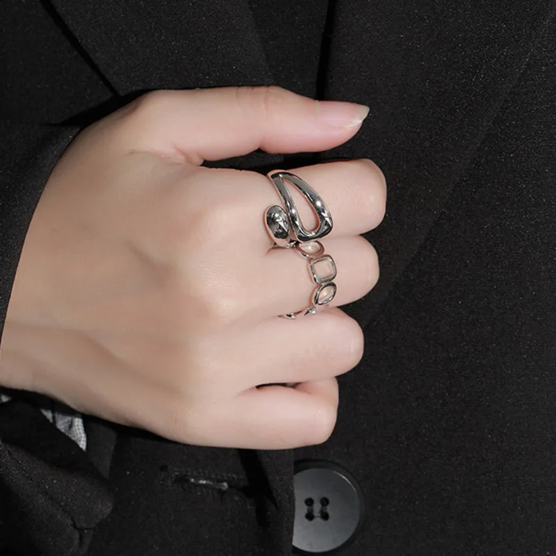 

925 Sterling Silver Minimalist Light Luxury Hollow Rings Gift For Womens Adjustable Fashion Design Accessories Woman Jewellery