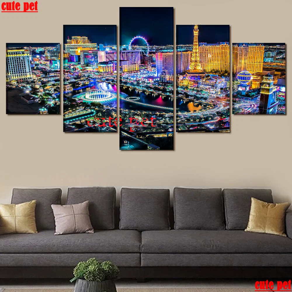 5PCS Las Vegas Landscape 5d diamond painting full square round drill diy embroidery diamond rhinestone pictures home art puzzle