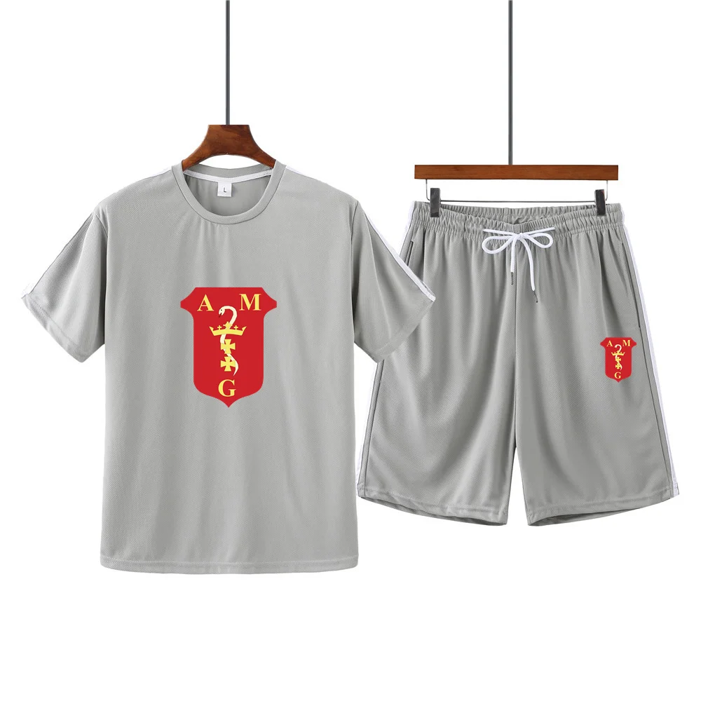 

Men's summer hot sale AMG print round neck short sleeve + casual shorts sports running suit male MA05