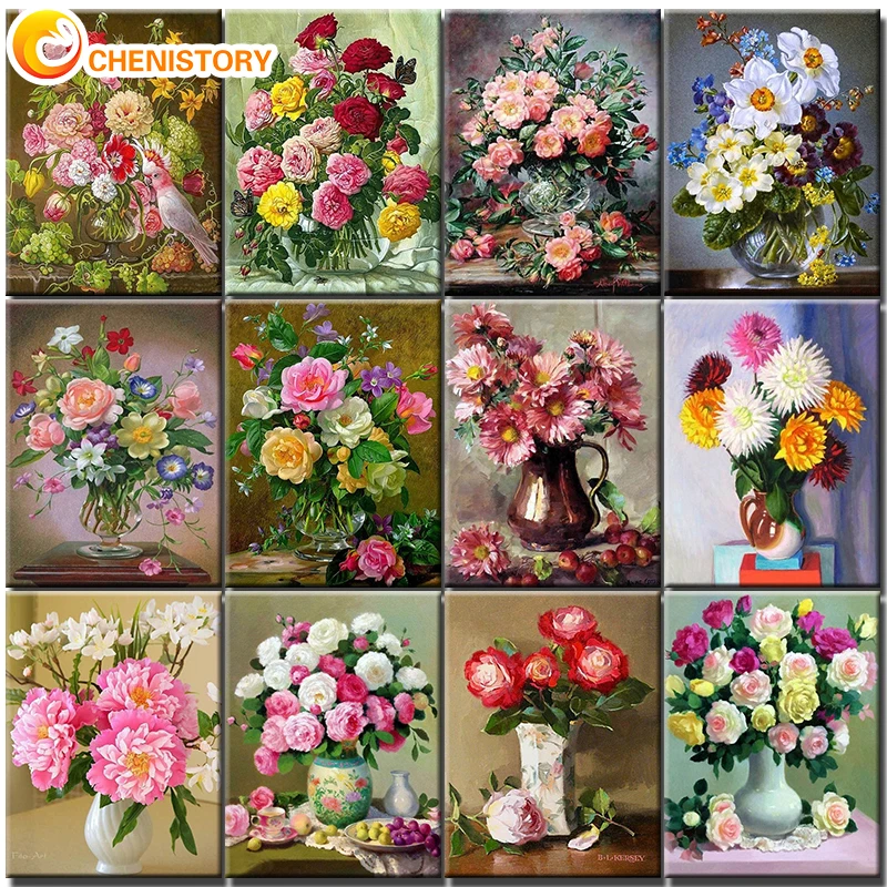

CHENISTORY Beautiful Flowers DIY Painting By Numbers Kit Oil Paints 40x50cm Paiting By Numbers Wall Paintings Kid Decor Drawing
