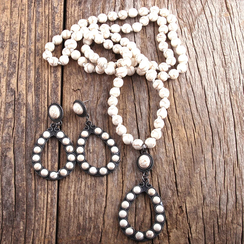 Набор ювелирных изделий в стиле бохо Женский длинное ожерелье и серьги с узлом