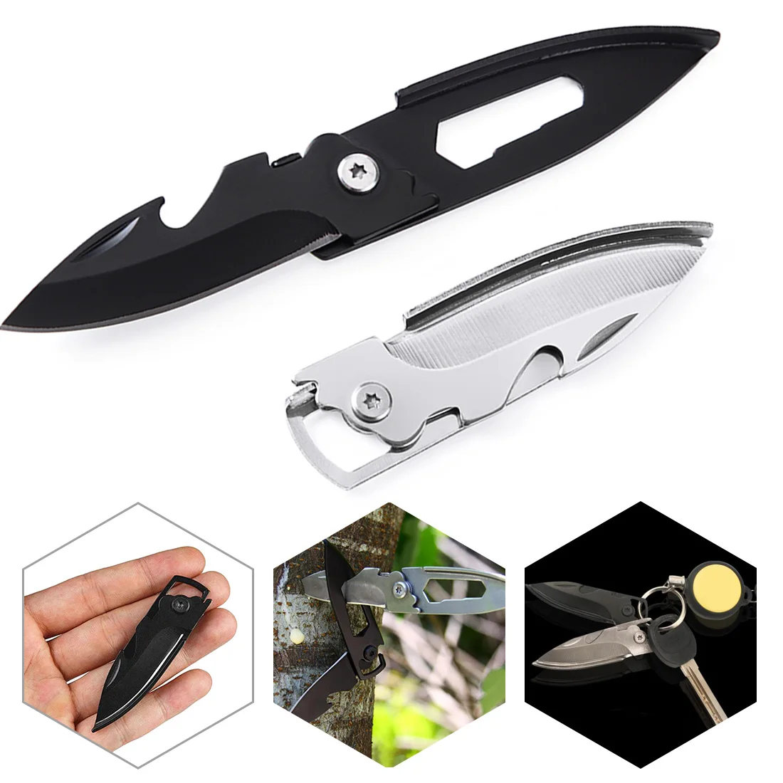 

Folding Knife Multifunctional Mini EDC Knife Self-defense Key Ring Knife Bottle Opener Peeling Open Pocket Packaging Multi-tool