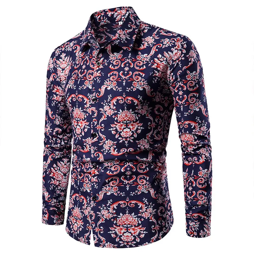 

Debracat Floral Shirt Tops Men Slim Fit Casual Long Sleeve Button Up Blouses Formal Party Blouse Autumn Winter